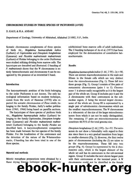 Chromosome studies in three species of Piciformes (Aves) by Unknown