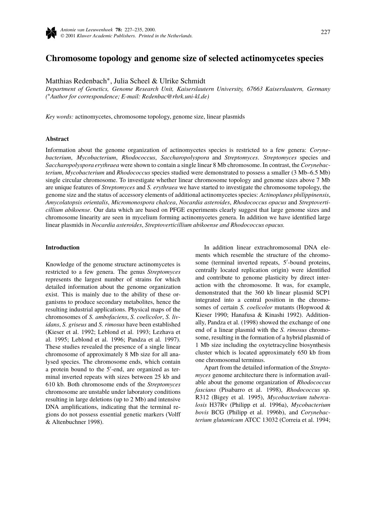 Chromosome topology and genome size of selected actinomycetes species by Unknown