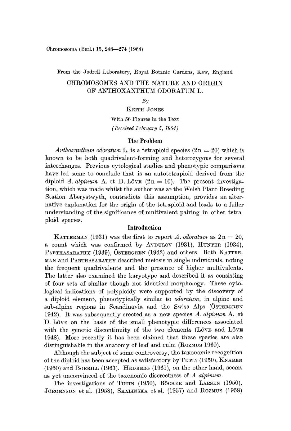 Chromosomes and the nature and origin of Anthoxanthum odoratum L. by Unknown