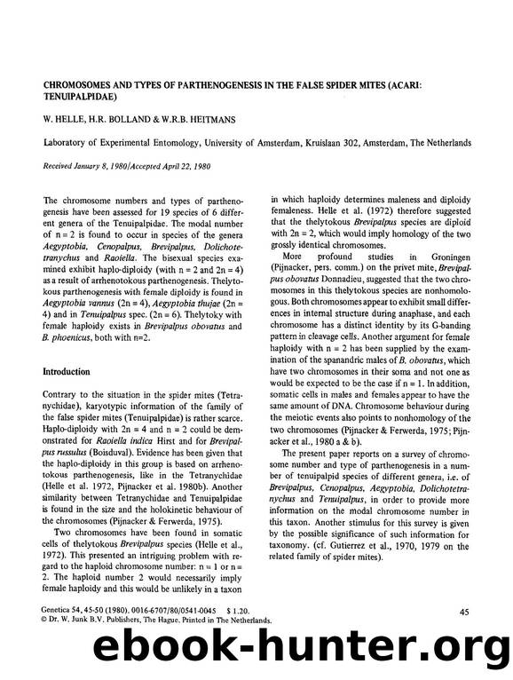 Chromosomes and types of parthenogenesis in the false spider mites (Acari: Tenuipalpidae) by Unknown