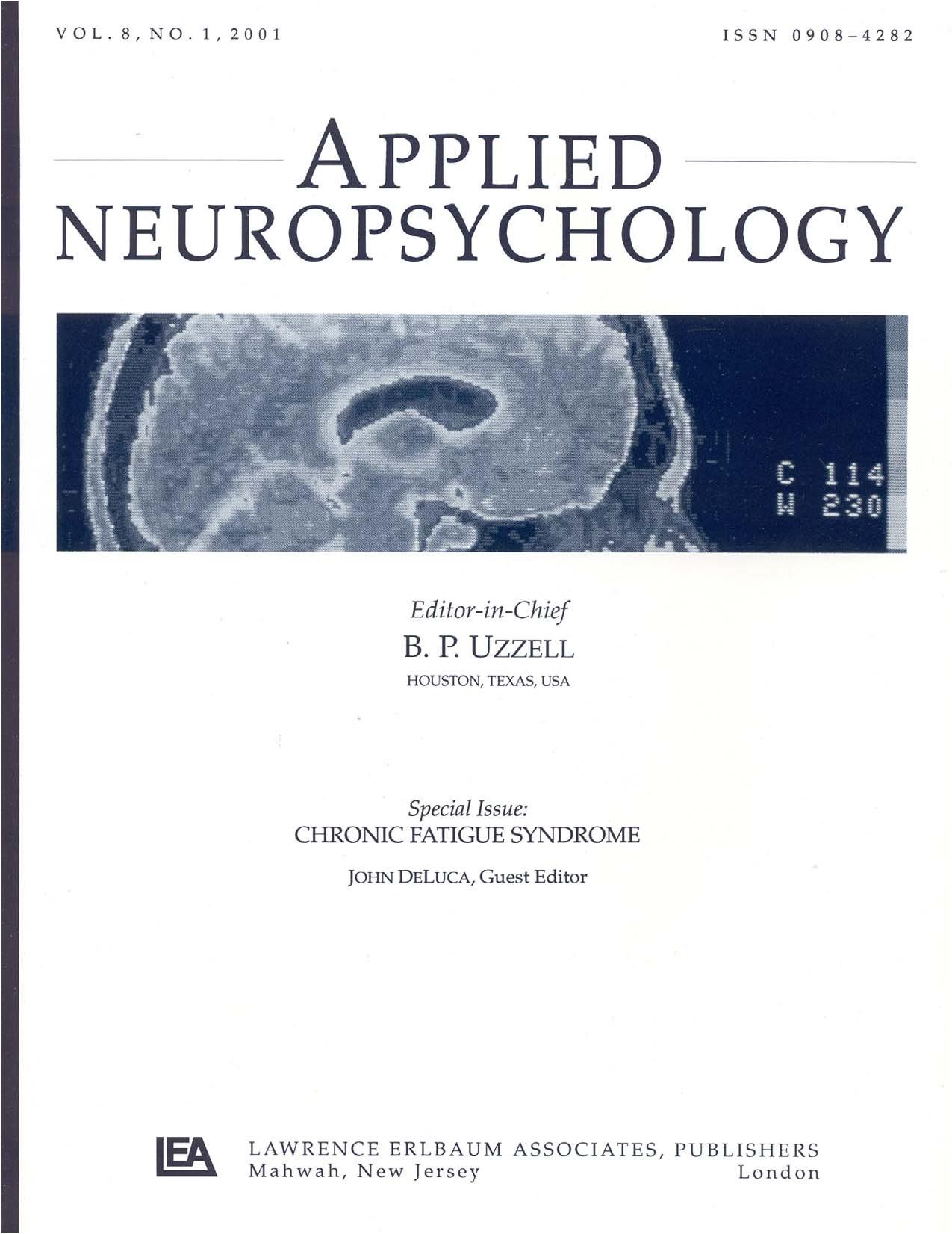 Chronic Fatigue Syndrome: A Special Issue of applied Neuropsychology by John DeLuca