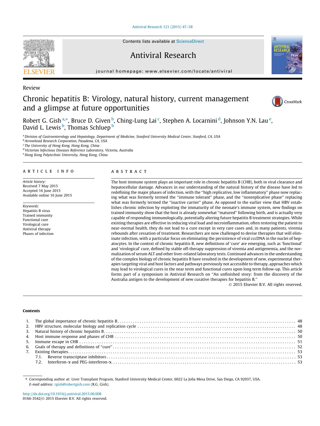 Chronic hepatitis B: Virology, natural history, current management and a glimpse at future opportunities by unknow