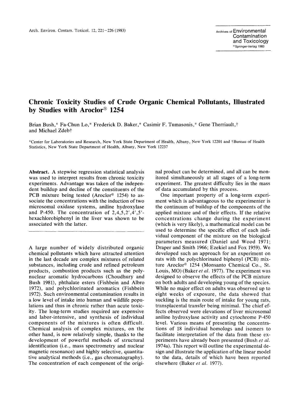 Chronic toxicity studies of crude organic chemical pollutants, illustrated by studies with Aroclor <Superscript>® <Superscript> 1254 by Unknown