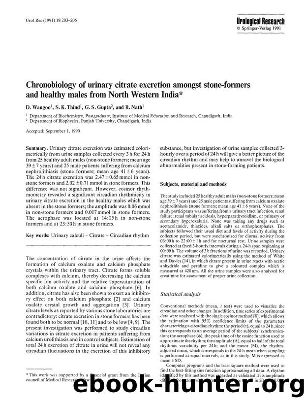 Chronobiology of urinary citrate excretion amongst stone-formers and healthy males from North Western India by Unknown