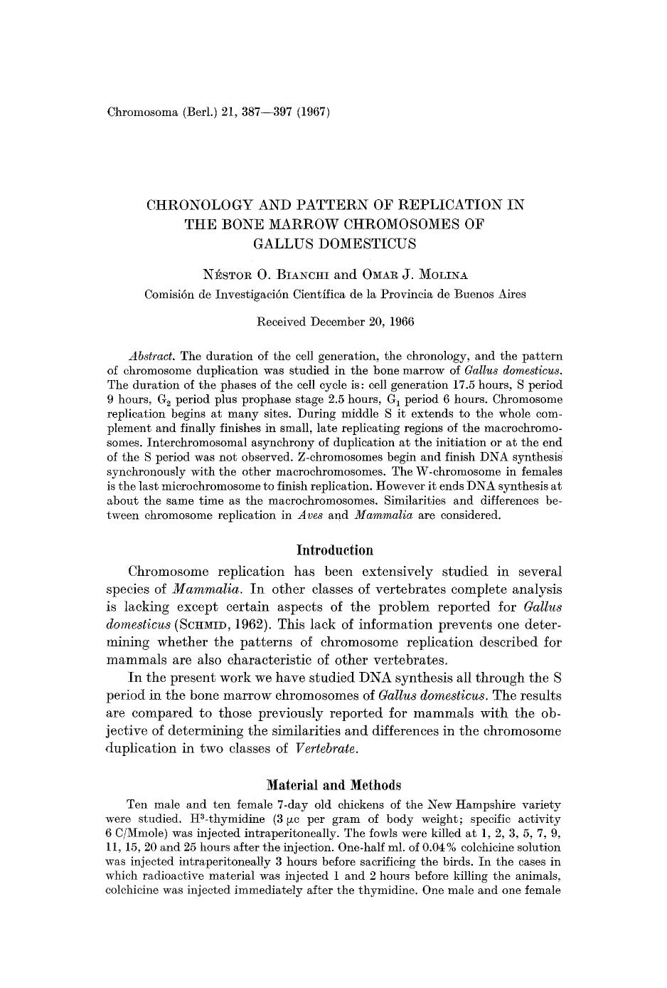 Chronology and pattern of replication in the bone marrow chromosomes of Gallus domesticus by Unknown