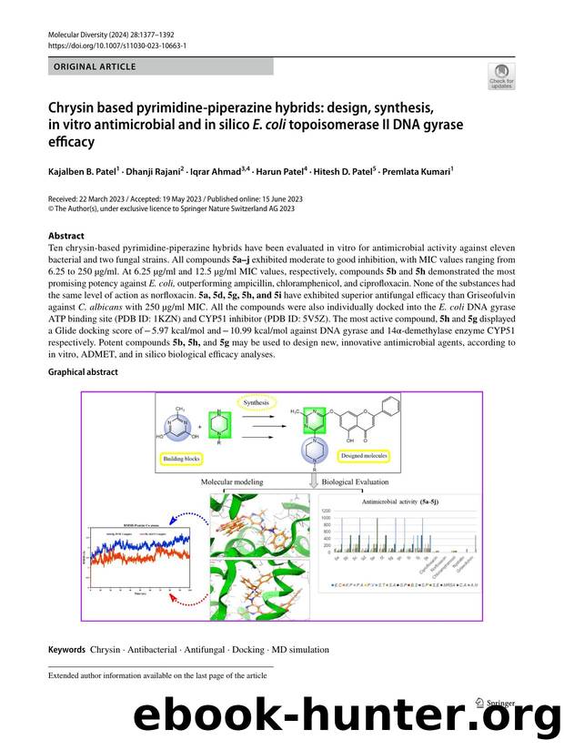 Chrysin based pyrimidine-piperazine hybrids: design, synthesis, in vitro antimicrobial and in silico E. coli topoisomerase II DNA gyrase efficacy by unknow
