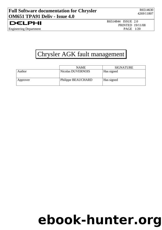 Chrysler AGK fault management by Nicolas DUVERNOIS