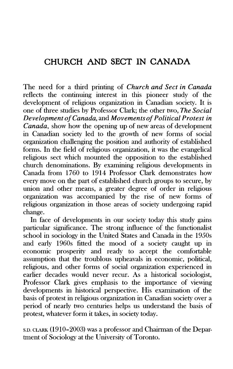 Church and Sect in Canada: Third Edition by S.D. Clark