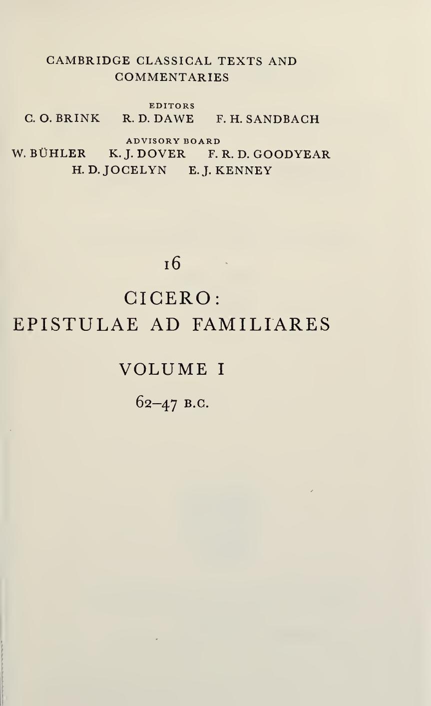 Cicero: Epistulae ad Familiares: Volume 1, 62â47 B.C. by Marcus Tullius Cicero D. R. Shackleton-Bailey (editor)