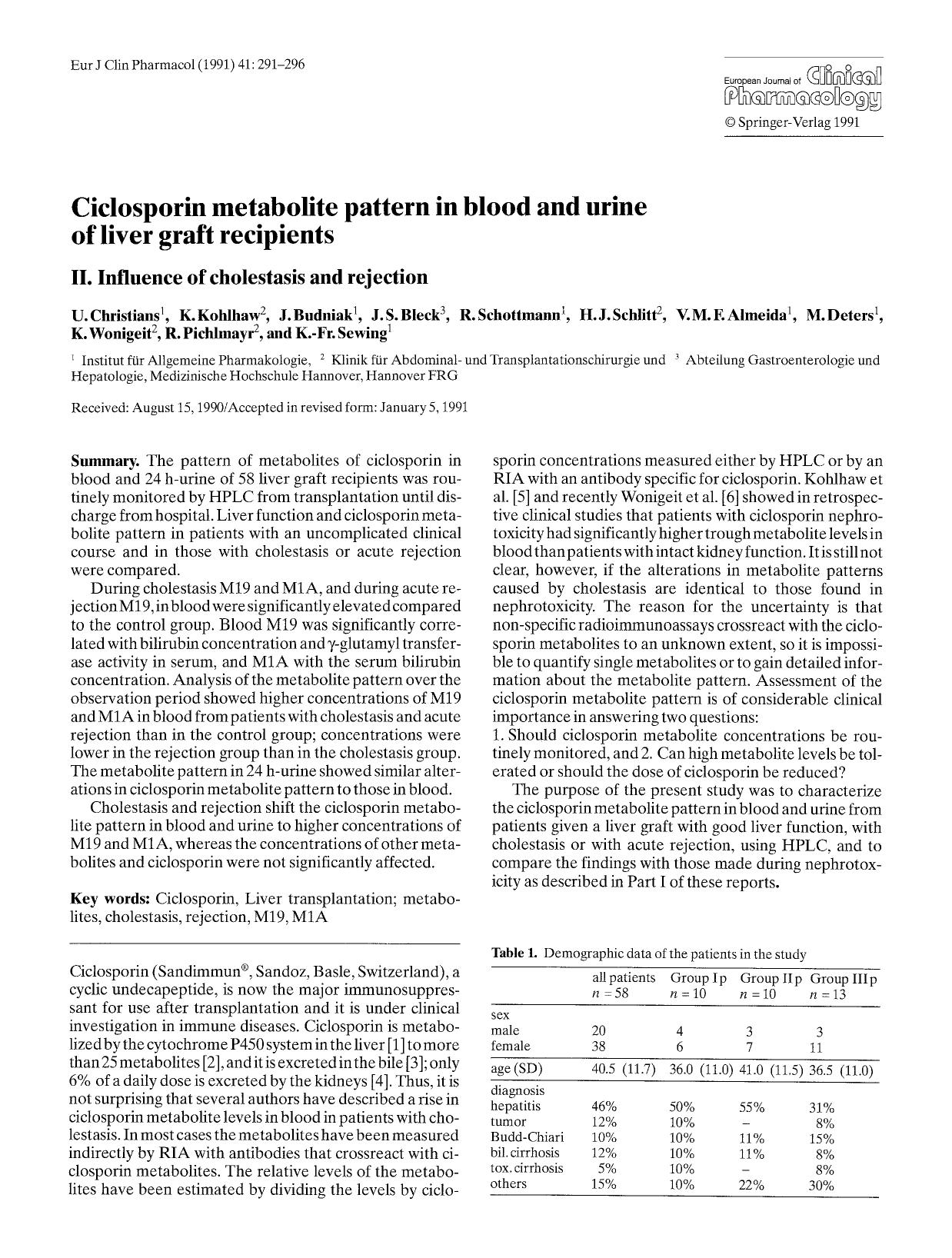Ciclosporin metabolite pattern in blood and urine of liver graft recipients by Unknown