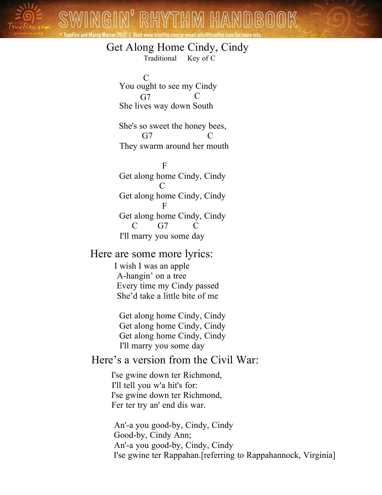 Cindy Key of C AW. PDF by Marcy Marxer