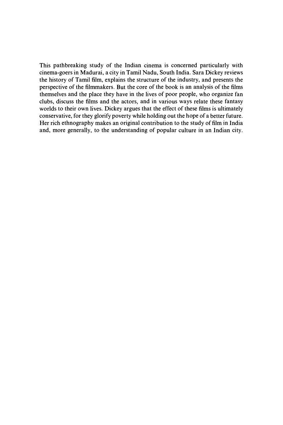 Cinema and the Urban Poor in South India by Sara Dickey