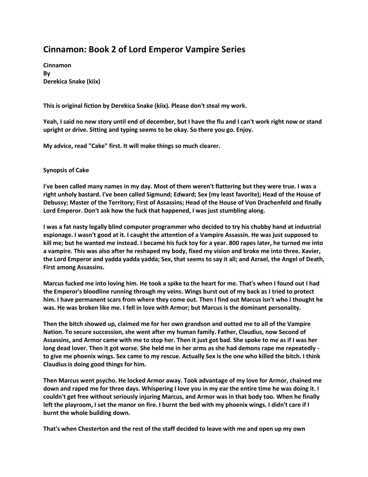 Cinnamon Book 2 of Lord Emperor Vampire Series by Andreea