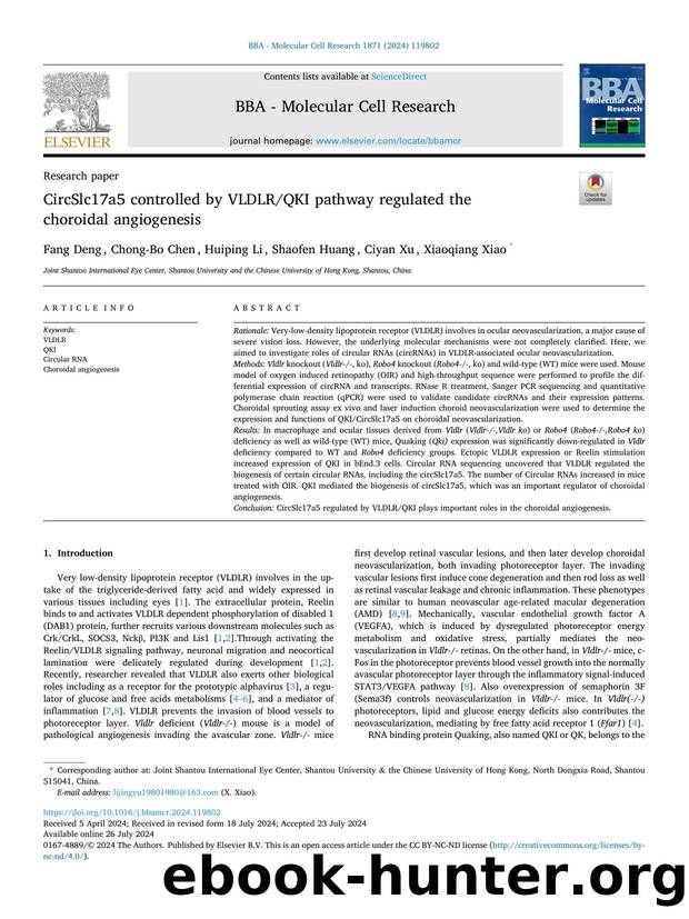 CircSlc17a5 controlled by VLDLRQKI pathway regulated the choroidal angiogenesis by Fang Deng & Chong-Bo Chen & Huiping Li & Shaofen Huang & Ciyan Xu & Xiaoqiang Xiao