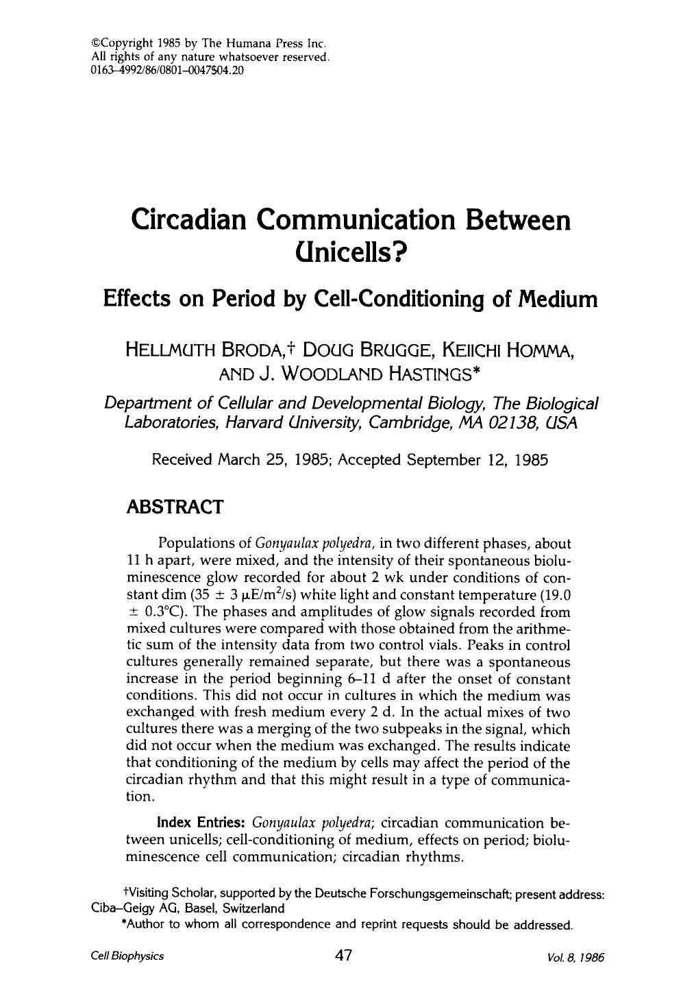 Circadian communication between unicells? by Unknown