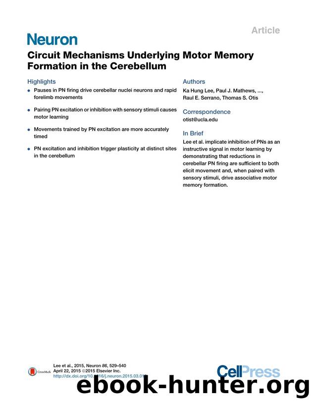 Circuit Mechanisms Underlying Motor Memory Formation in the Cerebellum by unknow