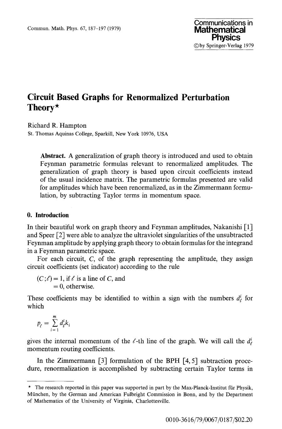 Circuit based graphs for renormalized perturbation theory by Unknown