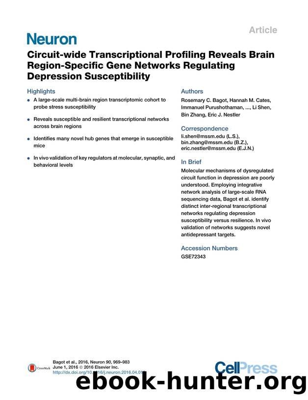 Circuit-wide Transcriptional Profiling Reveals Brain Region-Specific Gene Networks Regulating Depression Susceptibility by unknow