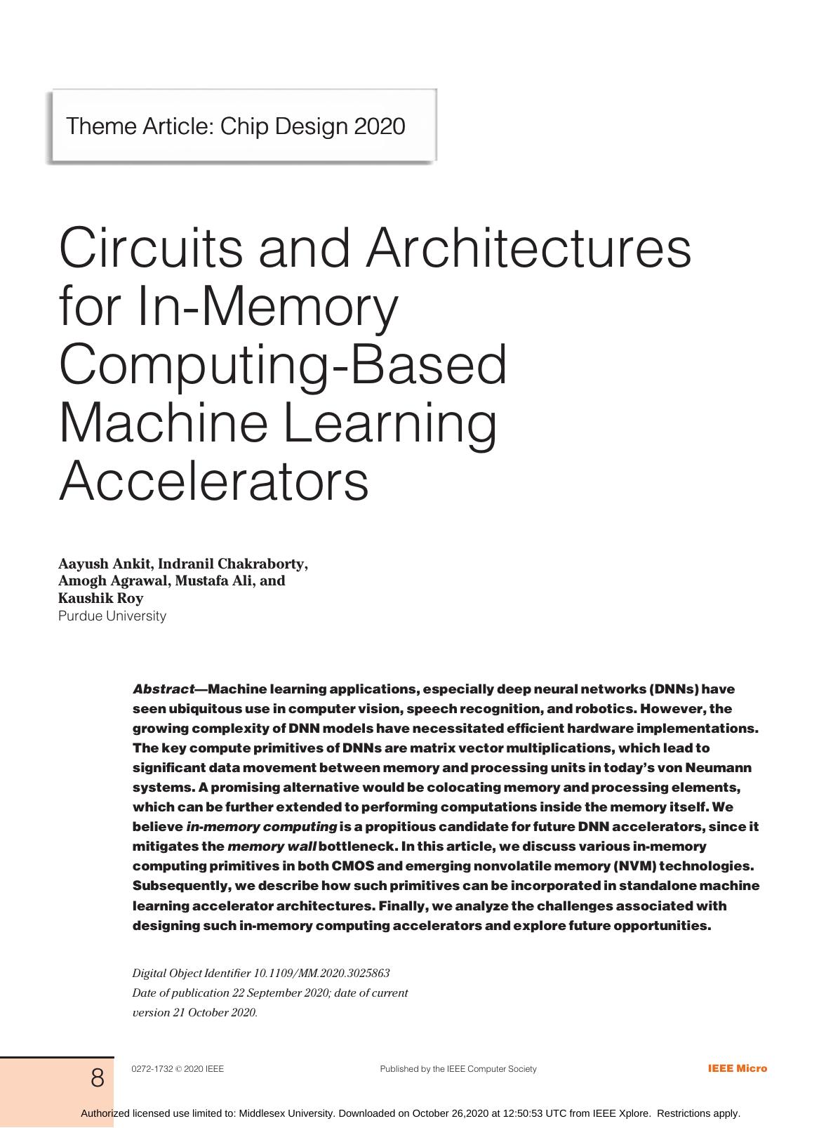 Circuits and Architectures for In-Memory Computing-Based Machine Learning Accelerators by Unknown
