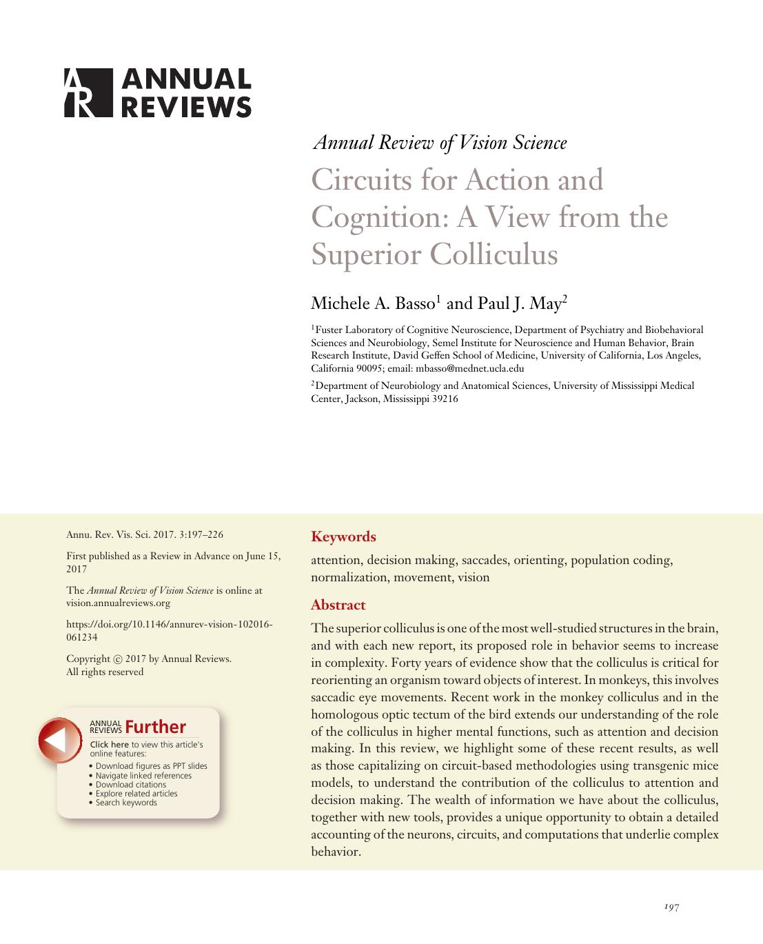 Circuits for Action and Cognition: A View from the Superior Colliculus by Michele A. Basso and Paul J. May