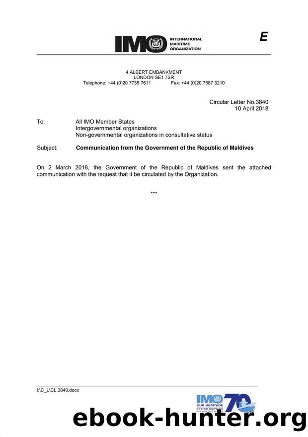 Circular Letter No. 3840 - Communication from the Government of the Republic of Maldives by IMO
