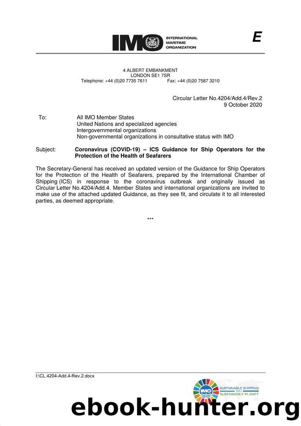 Circular Letter No. 4204Add.04Rev.2 - ICS Coronavirus (COVID-19) Guidance for Ship Operators for the Protection of the Health of Seafarers by Redistributed by Regs4ships Ltd