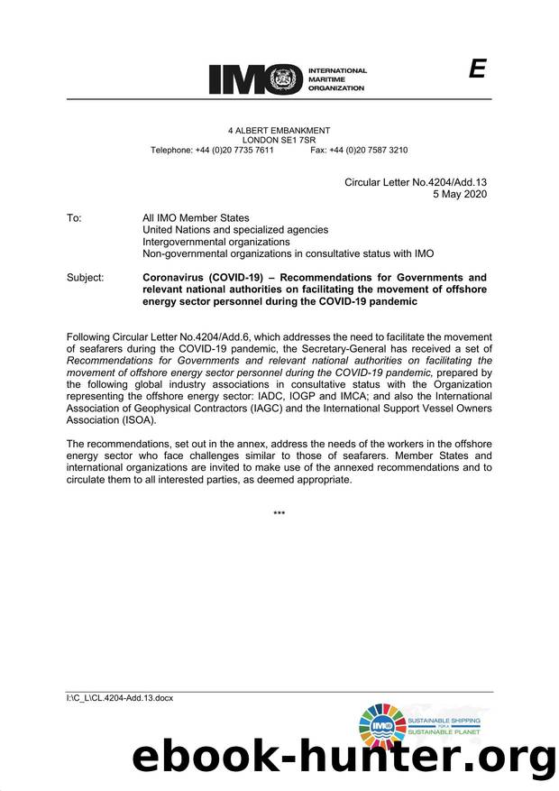 Circular Letter No. 4204Add.13 - Coronavirus (COVID 19):  Recommendations for Governments and relevant national authorities on facilitating the movement of offshore energy sector p by BPinero