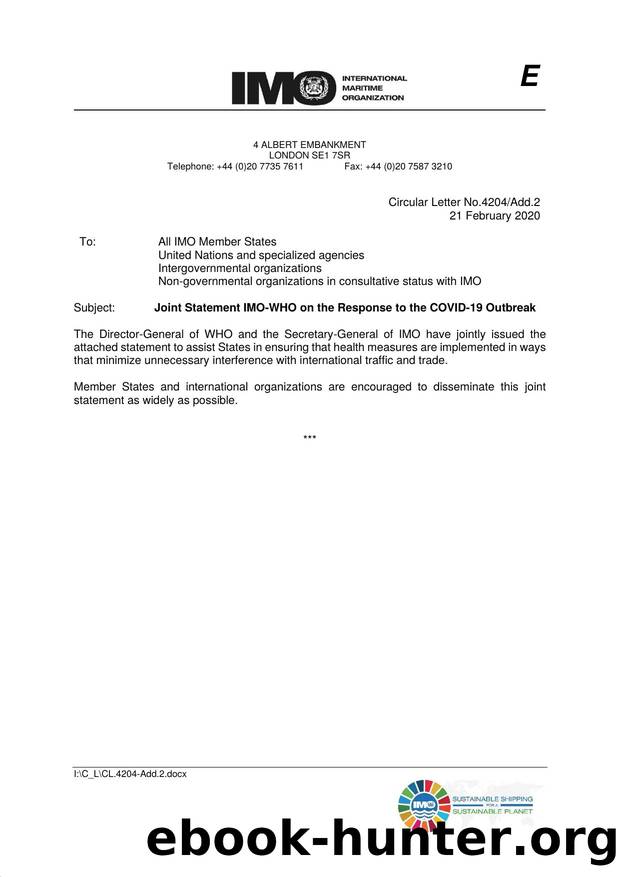 Circular Letter No. 4204Add.2 - Joint Statement IMO-WHO on the Response to the COVID-19 Outbreak by Redistributed by Regs4ships Ltd