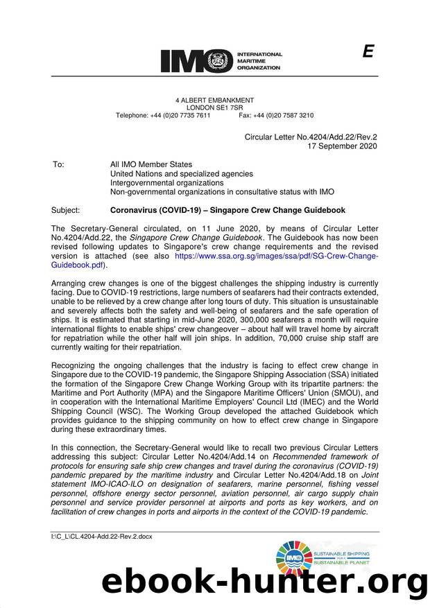 Circular Letter No. 4204Add.22Rev.2 - Coronavirus (COVID-19): Singapore Crew Change Guidebook by Redistributed by Regs4ships Ltd