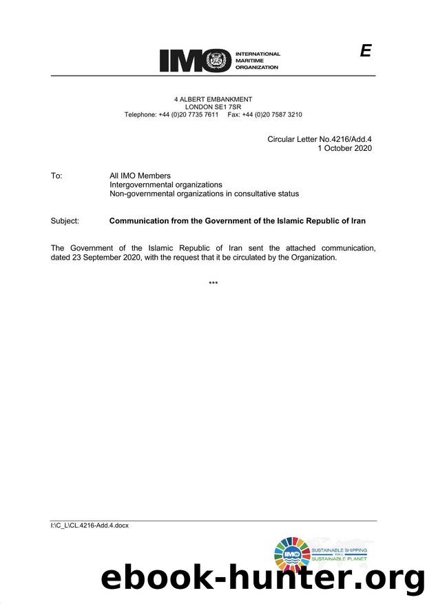 Circular Letter No. 4216Add.4 - Communication from the Government of the Islamic Republic of Iran by Redistributed by Regs4ships Ltd