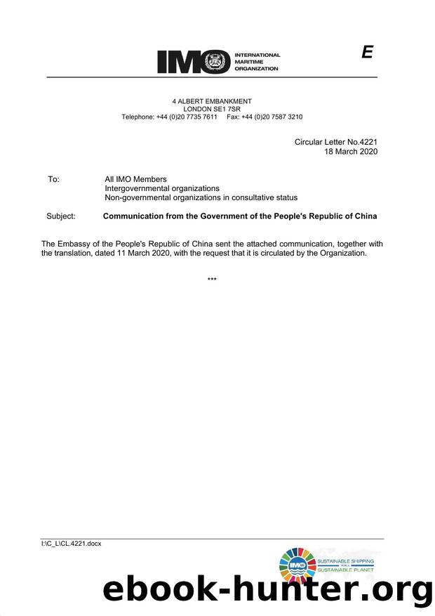 Circular Letter No. 4221 - Communication from the Government of the People's Republic of China by Redistributed by Regs4ships Ltd