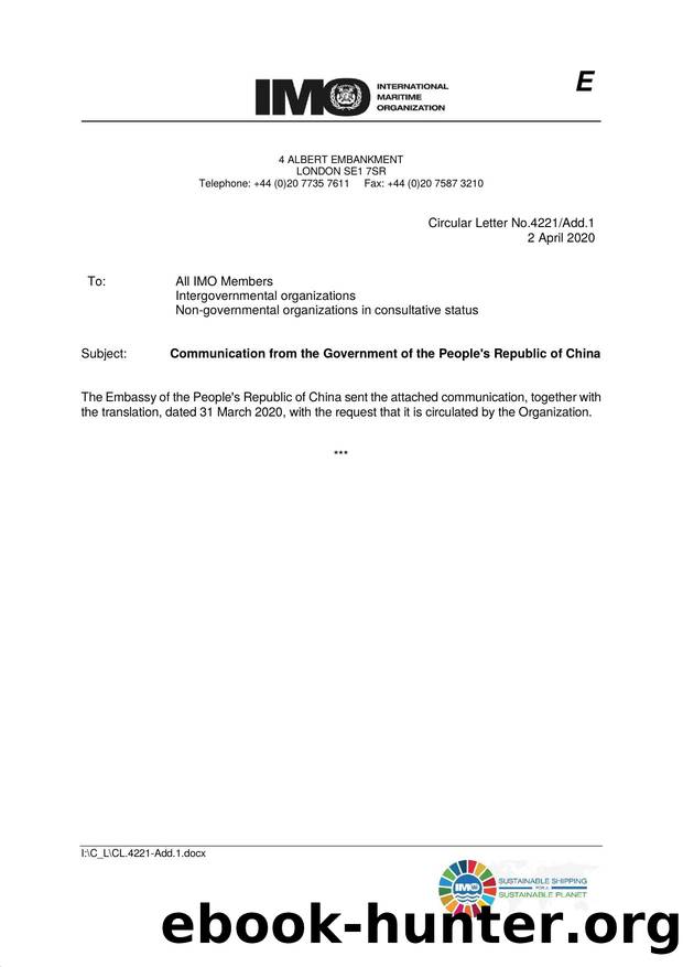 Circular Letter No. 4221Add.1 - Communication from the Government of the People's Republic of China by Redistributed by Regs4ships Ltd