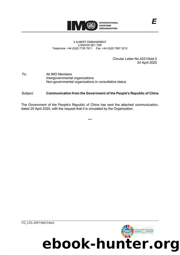 Circular Letter No. 4221Add.3 - Communication from the Government of the People's Republic of China by Elnara Krayenbuhl