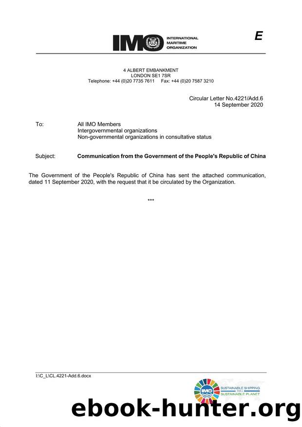 Circular Letter No. 4221Add.6 - Communication from the Government of the People's Republic of China by Redistributed by Regs4ships Ltd