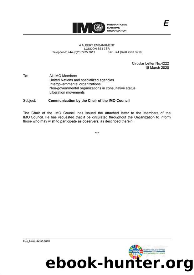 Circular Letter No. 4222 - Communication by the Chair of the IMO Council by Redistributed by Regs4ships Ltd