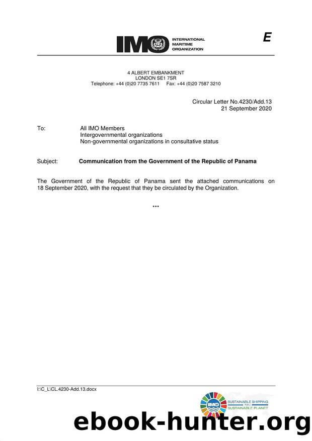 Circular Letter No. 4230Add.13 - Communication from the Government of the Republic of Panama by Redistributed by Regs4ships Ltd