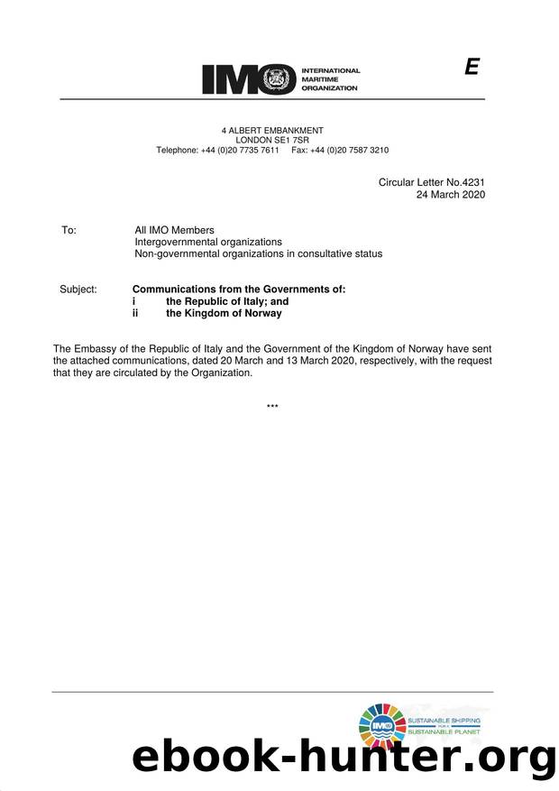 Circular Letter No. 4231 - Communications from the Governments of: i the Republic of Italy, and ii the Kingdom of Norway by nowsheen bhatti