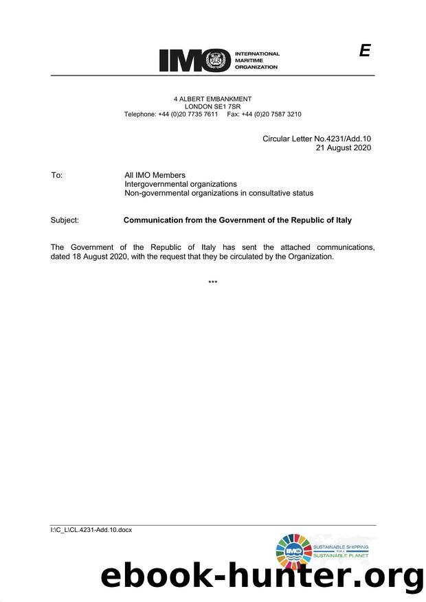 Circular Letter No. 4231Add.10 - Communication from the Government of the Republic of Italy by Joanna Grygolunas