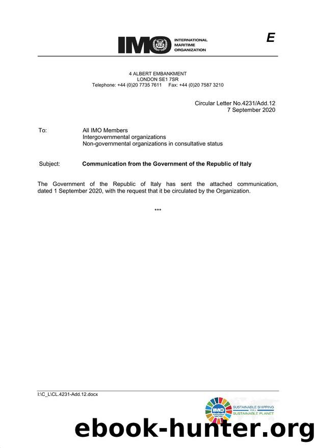Circular Letter No. 4231Add.12 - Communication from the Government of the Republic of Italy by Redistributed by Regs4ships Ltd
