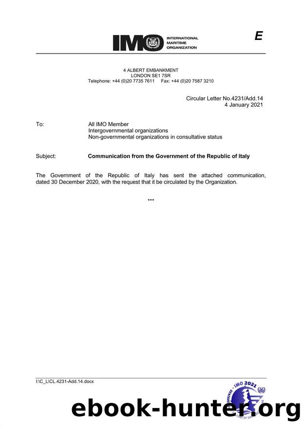Circular Letter No. 4231Add.14 - Communication from the Government of the Republic of Italy by Tamara Vassilissin
