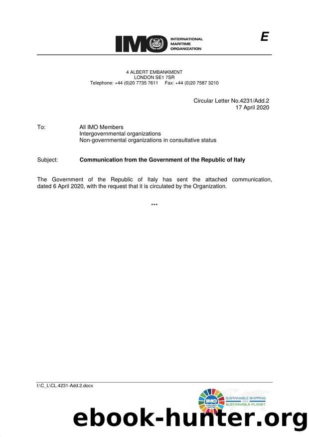 Circular Letter No. 4231Add.2 - Communication from the Government of the Republic of Italy by Elnara Krayenbuhl