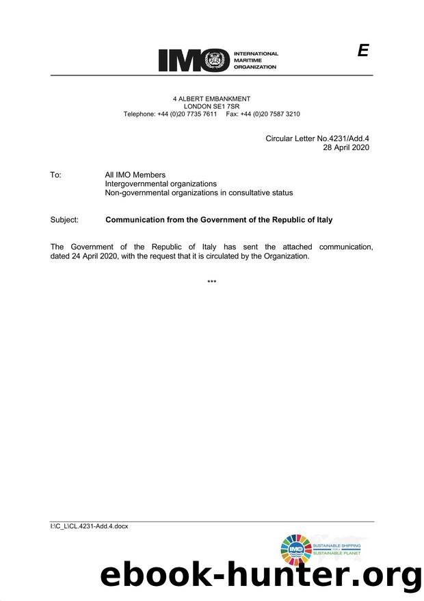 Circular Letter No. 4231Add.4 - Communication from the Government of the Republic of Italy by Elnara Krayenbuhl