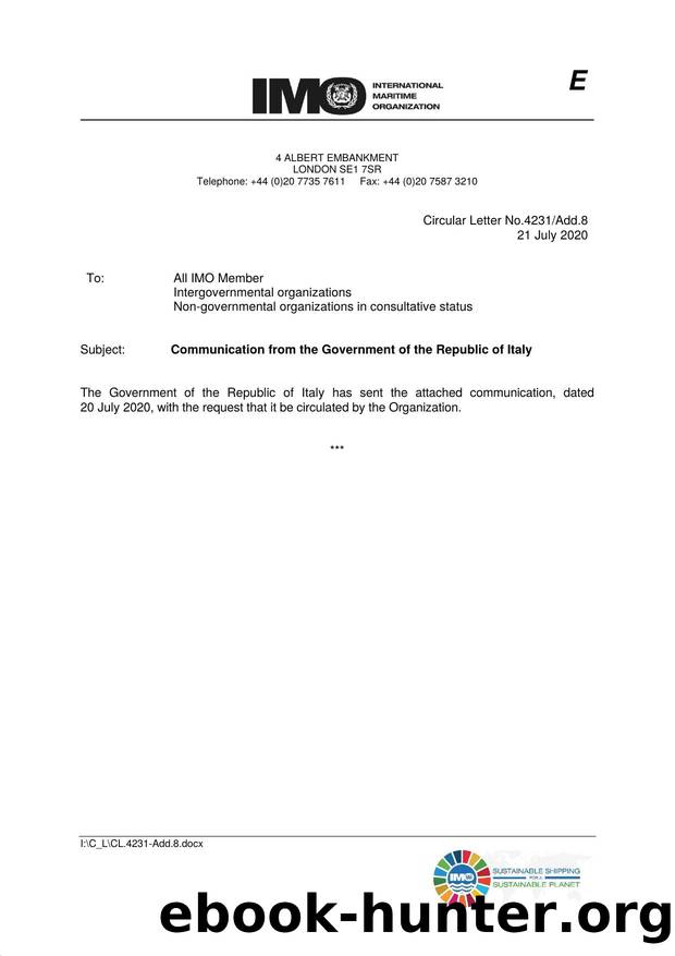 Circular Letter No. 4231Add.8 - Communication from the Government of the Republic of Italy by Elnara Krayenbuhl