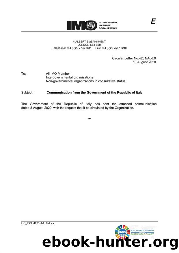 Circular Letter No. 4231Add.9 - Communication from the Government of the Republic of Italy by Redistributed by Regs4ships Ltd