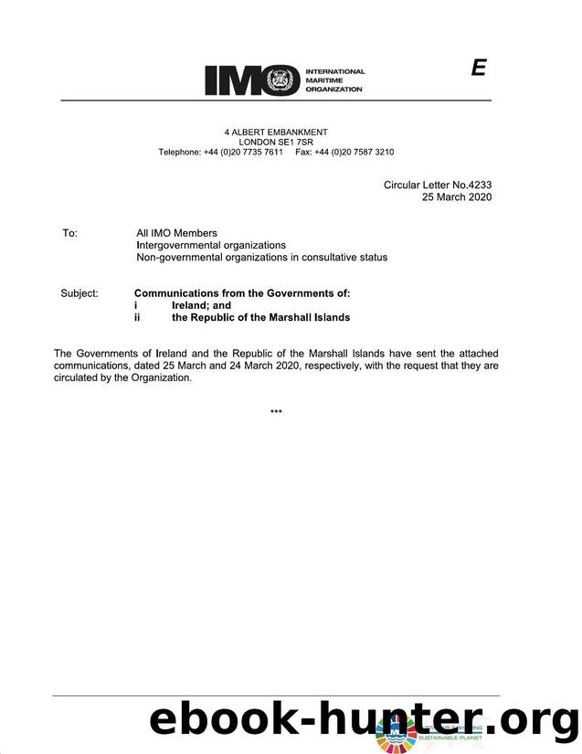 Circular Letter No. 4233 - Communications from the Governments of: i Ireland, and ii the Republic of the Marshall Islands by judith.guy
