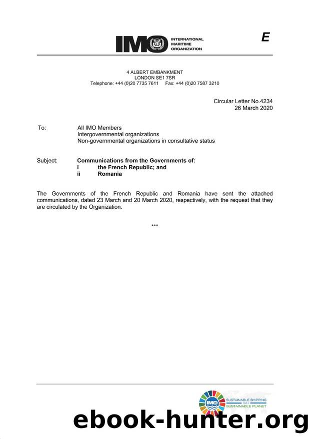 Circular Letter No. 4234 - Communications from the Governments of: i the French Republic and ii Romania by Redistributed by Regs4ships Ltd
