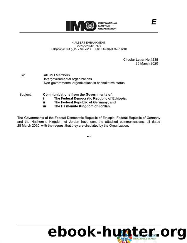 Circular Letter No. 4235 - Communications from the Governments of: i The Federal Democratic Republic of Ethiopia, ii The Federal Republic of Germany, and iii The Hashemite Kingdom of Jordan. by judith.guy