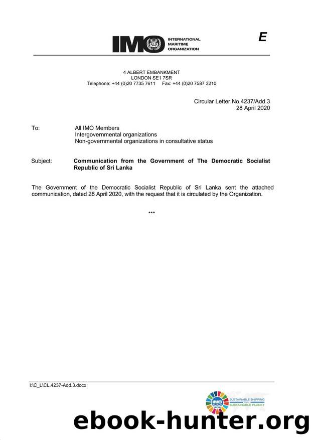 Circular Letter No. 4237Add.3 - Communication from the Government of The Democratic Socialist Republic of Sri Lanka by Elnara Krayenbuhl