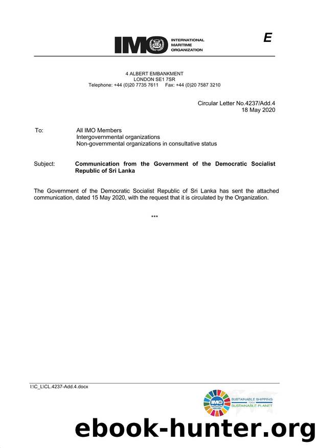 Circular Letter No. 4237Add.4 - Communication from the Government of the Democratic Socialist Republic of Sri Lanka by Redistributed by Regs4ships Ltd