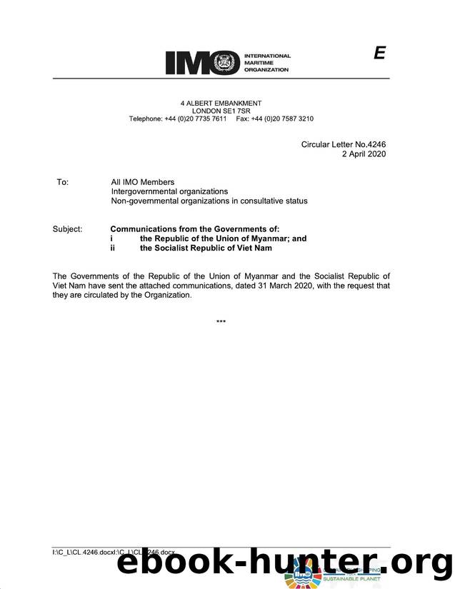 Circular Letter No. 4246 - Communications from the Governments of: (i) the Republic of the Union of Myanmar; and (ii) the Socialist Republic of Viet Nam by judith.guy